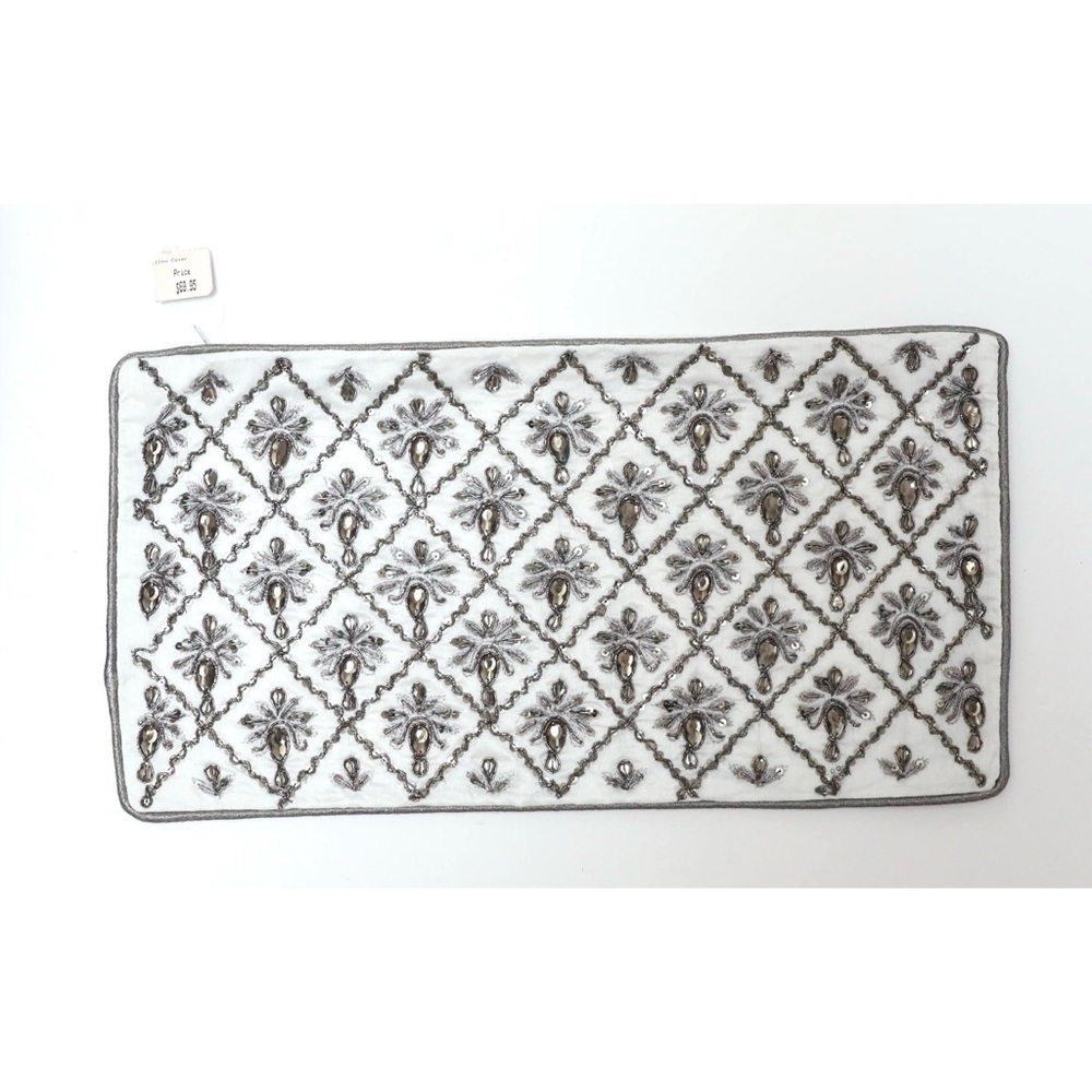 NWT Beaded Cushion Cover Holiday Embellished White Pillowcase Christmas NYE Lux